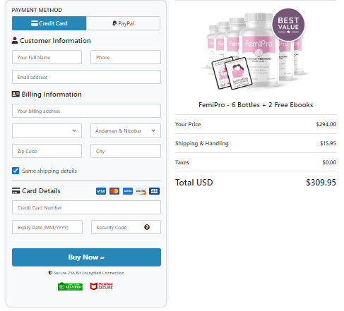 FemiPro payment method